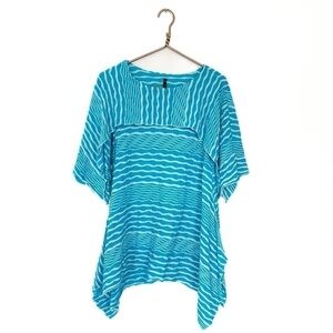 IC by Connie K Womens Small Blue Striped Lagenlook Sharkbite Hem Tunic Shirt